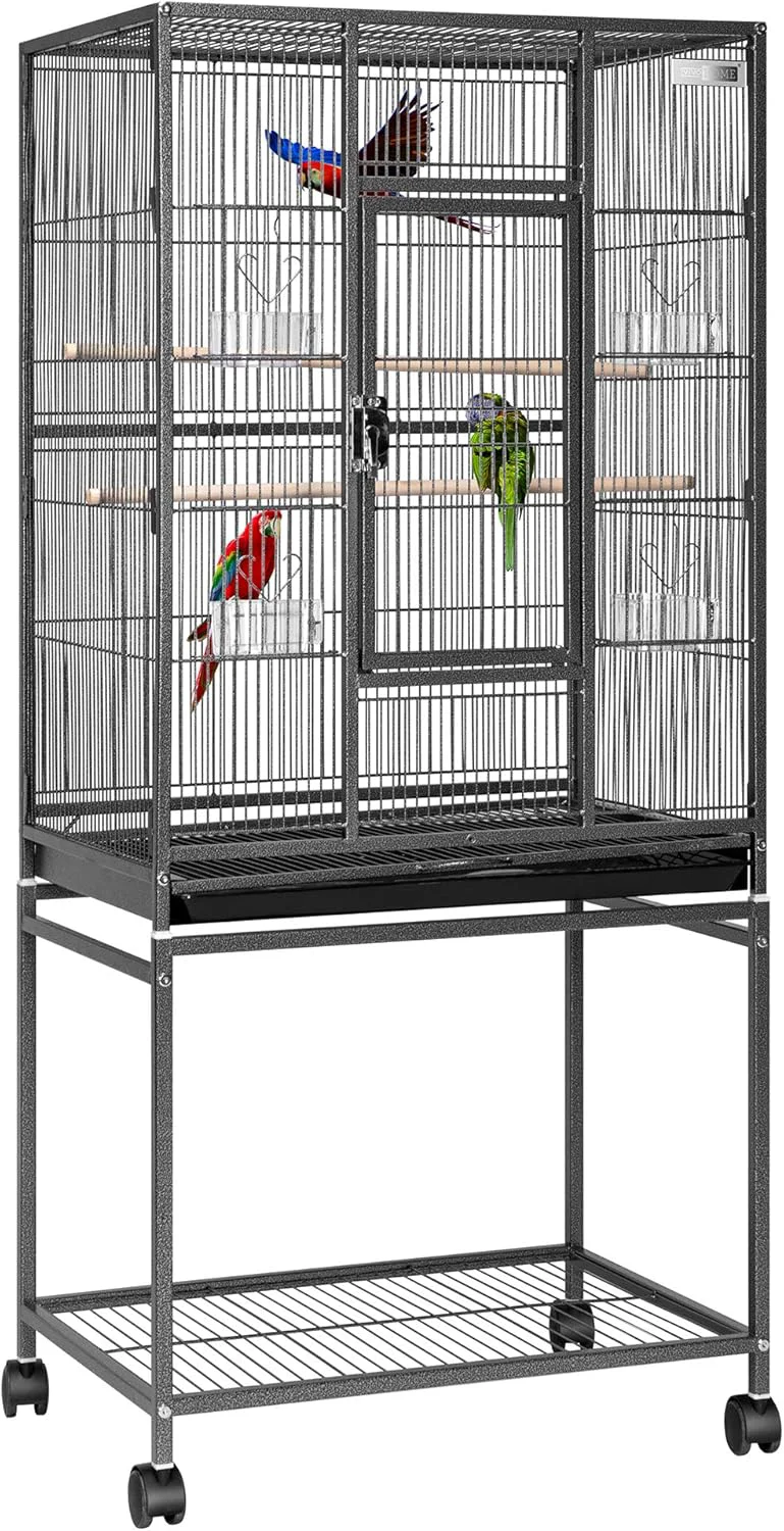 Premium Material VIVOHOME 54 Inch Wrought Iron Large Bird Flight Cage with Rolling Stand for Parakeets Canaries Cockatiels Lovebirds Conures Black Reliable