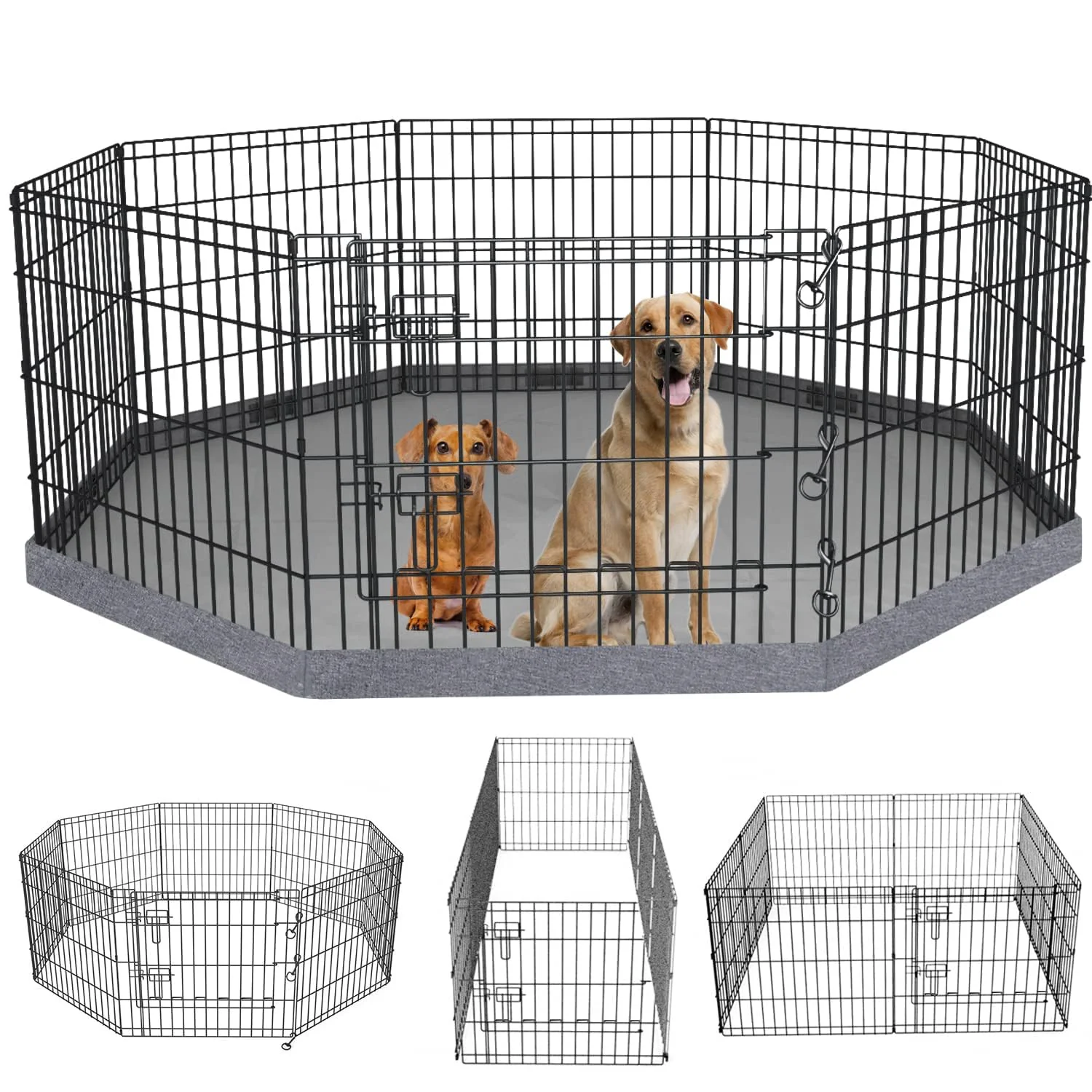 User-Friendly PETIME Foldable 8-Panel Dog Exercise Pen – 24 x 24 in with Bottom Pad Indoor Outdoor Stylish