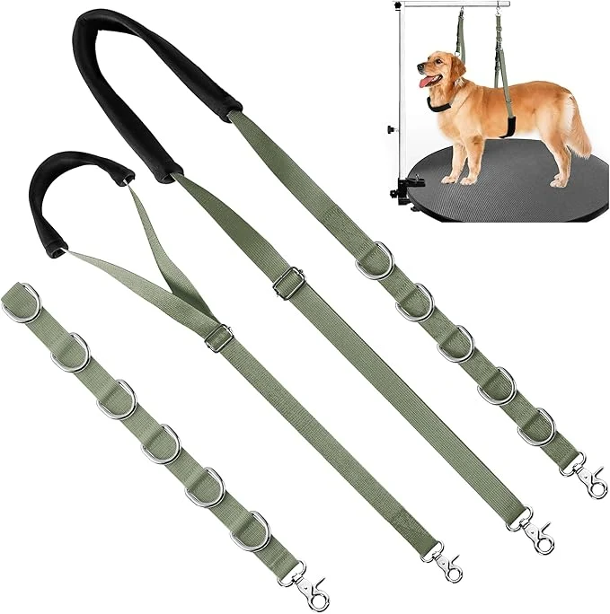 Durable Dog Grooming Belly Strap – Dog Grooming Loops for Table Arm Extender with Clamp Extension Loop Bathing Restraint Leash No Sit Haunch Holder for Small Medium Dogs Hair Cutting Washing Army Green About ThisOverview Original