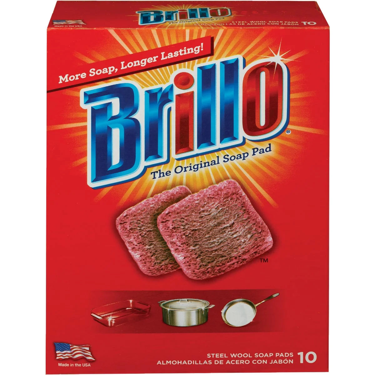 Solid Brillo Steel Wool Scouring Pad 10 Count Original Design