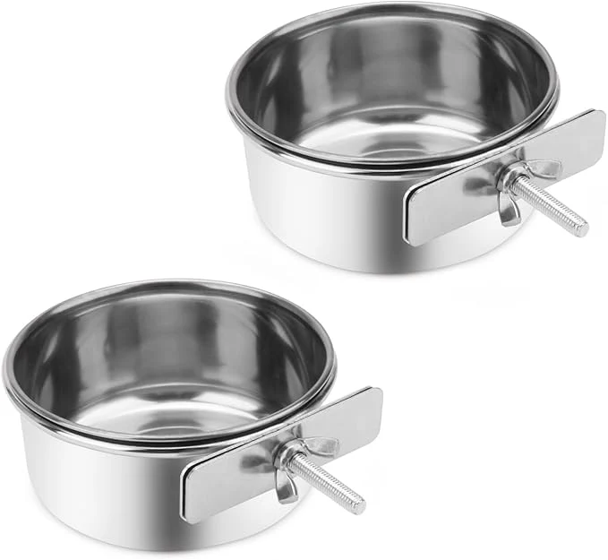 Reusable Wontee Pet Food Water Bowl with Clamp Holder Stainless Steel Feeding Cups Feeder for Dog Bird Parrot Cat Rabbit 2 Packs S About ThisOverview Smart