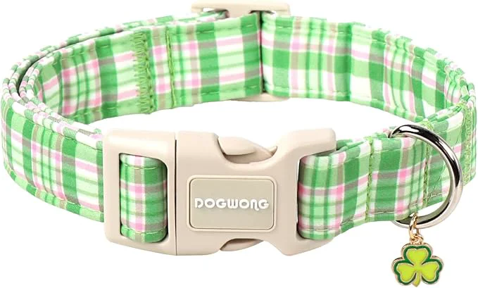 Trendy DOGWONG Pink Plaid Adjustable Pet Collar Comfortable Spring Summer Puppy Collar Long-Lasting