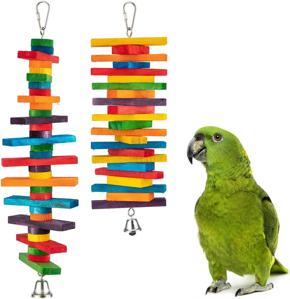 Excellent MEWTOGO 2 Pcs Bird Toys – Parrot Toys with Multicolored Natural Wooden Blocks Chewing Sticks for Conures Parakeets Cockatiels Lovebirds African Grey Macaws Amazon Parrots – Bird Gift Genuine