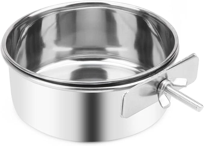 Durable Pet Food Water Bowl with Clamp Holder Stainless Steel Coop Cup Hanging Feeder for Dog Bird Parrot Cat Rabbit M About ThisOverview Fine