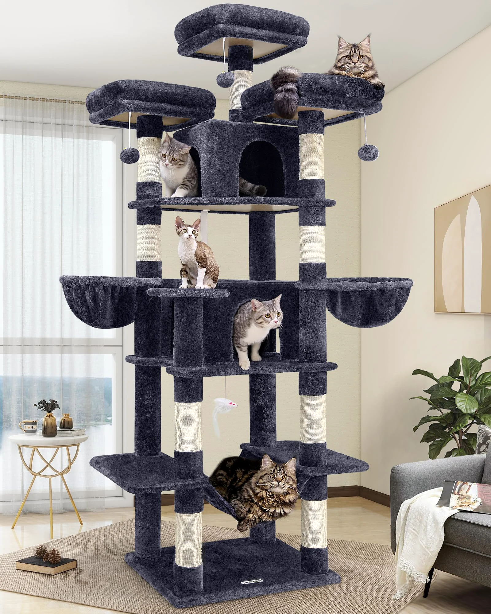 Quality Globlazer Big Cat Tower – XXL Indoor Cat Tree for Multiple Cats with Scratching Posts and Hammock Durable