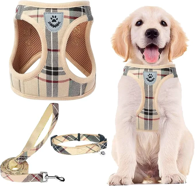 Durable PUPTECK Adjustable Dog Harness Collar and Leash Set Step in No Pull Pet Harness Solid