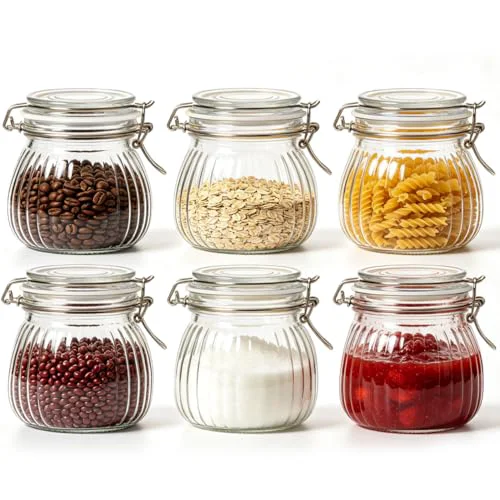 Effective Ribbed Glass Jars with Airtight Lids 17oz 6 Pack Wide Mouth Pickling 6 Count Advanced