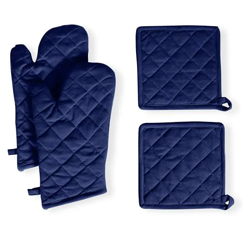 Superior 4 Piece Set 2 Oven Mitts 2 Potholders 4 Count High-Quality