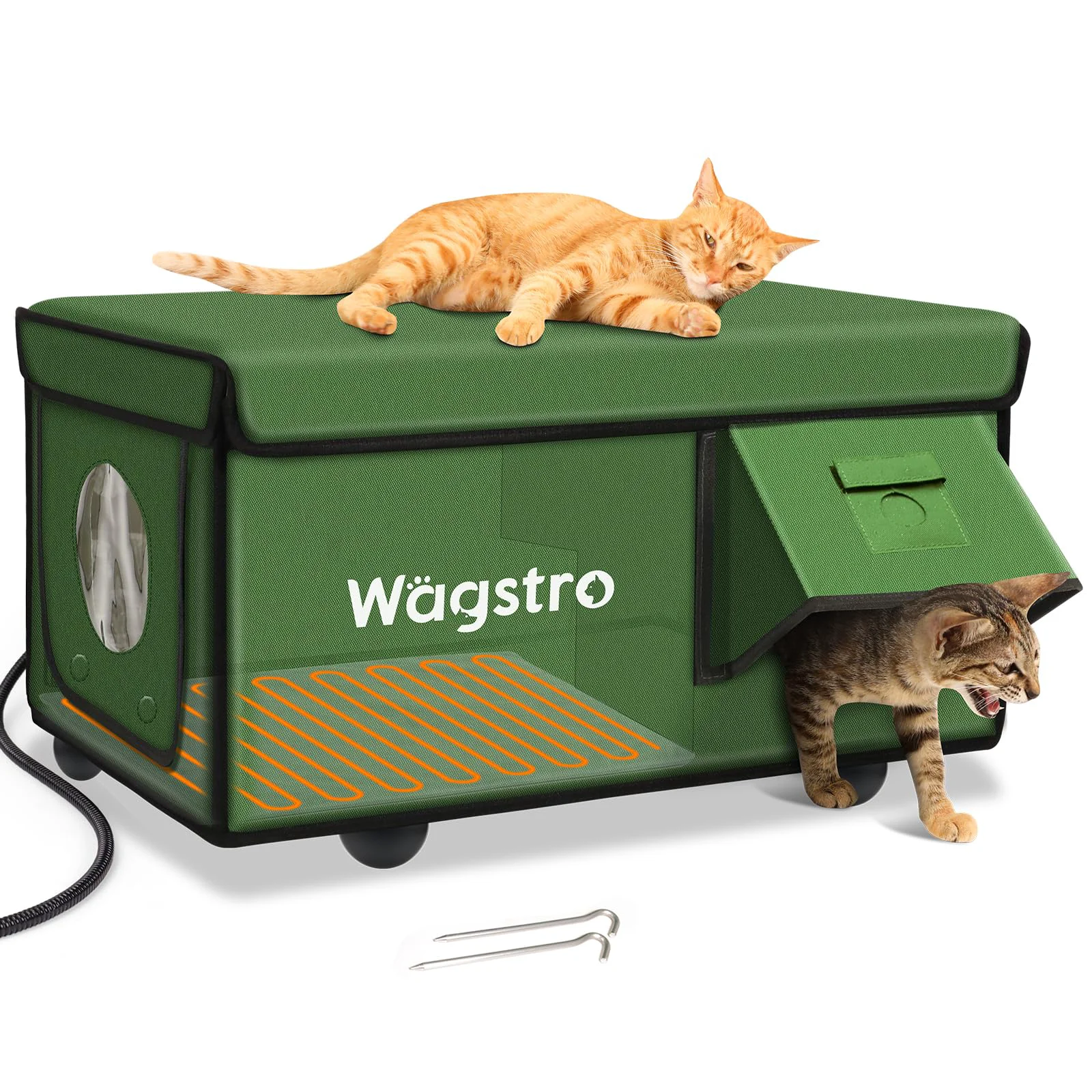 Official Wagstro Heated Cat House – Waterproof Outdoor Shelter with Escape Door Green 25.2×16.5×13 Excellent
