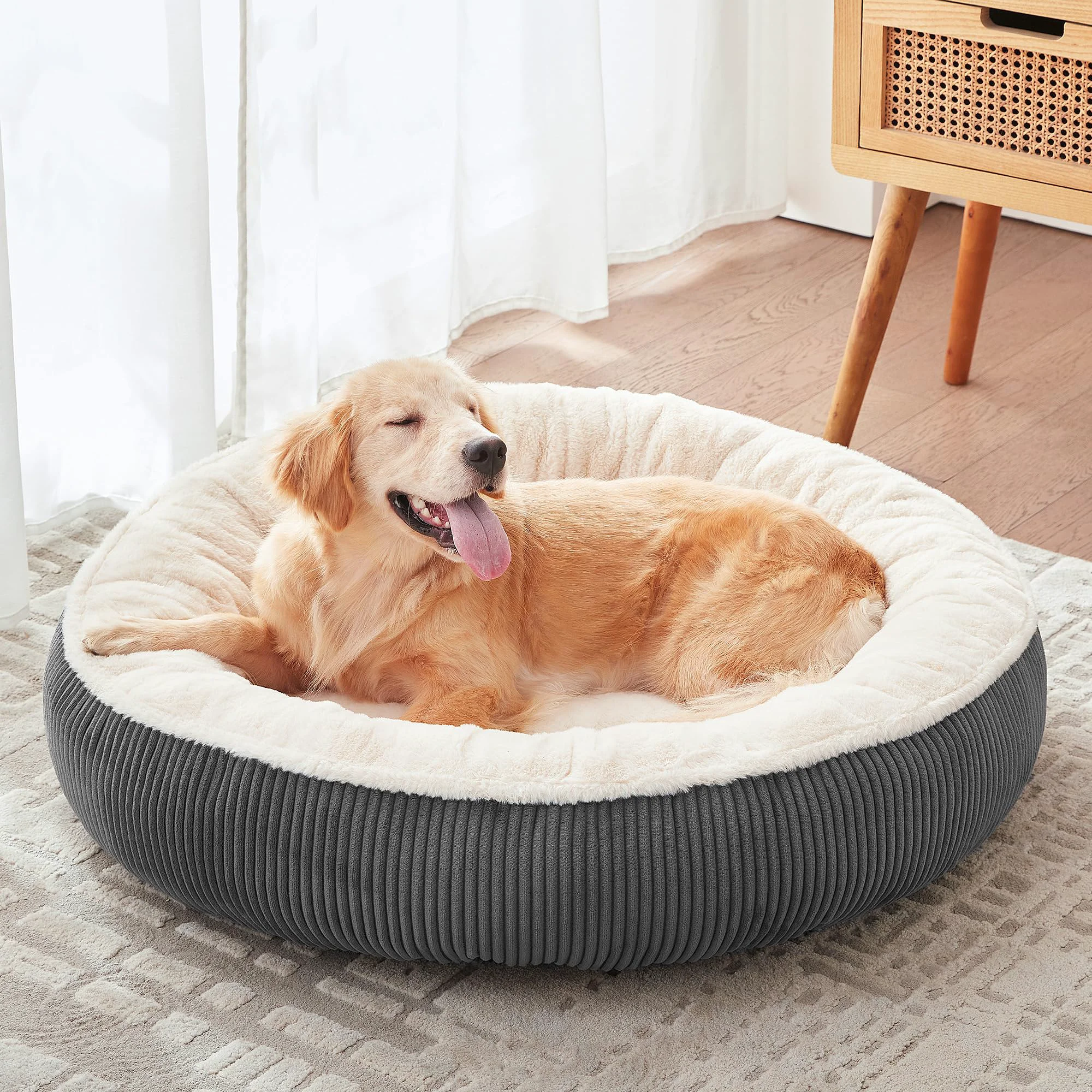 Recyclable BedStill 36-Inch Donut Dog Bed for Large Dogs Calming Round Bed with Removable Cover Up to 80 lbs Practical