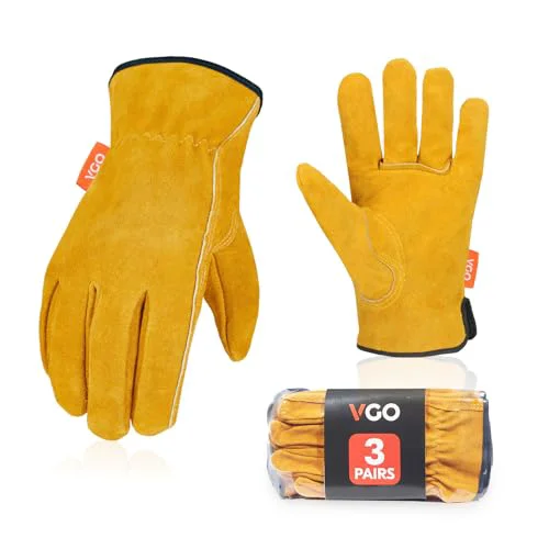 Natural Unlined Full Leather Work Gloves 3 Count Pure