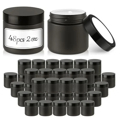 Sustainable 48 Pack 2 oz Black Small Glass Jars with Black Lids 48 Count Relaxed