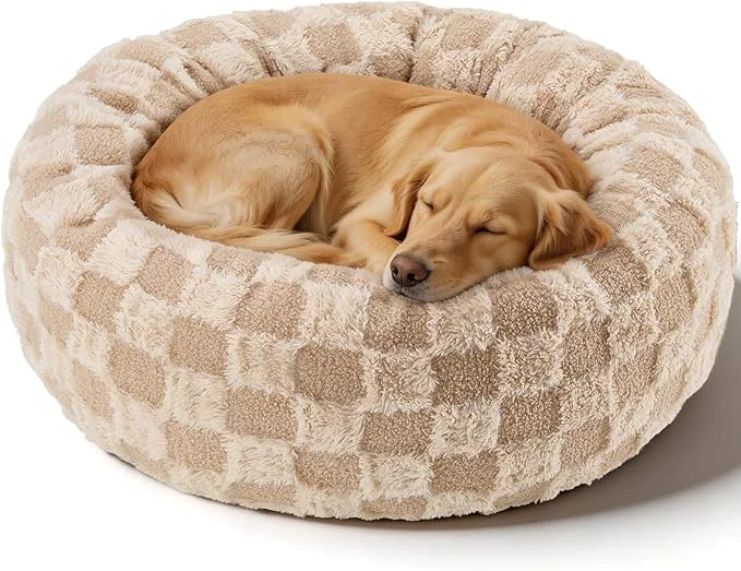Comfortable Dog Calming Beds for Small Medium Large Dogs – Round Donut Washable Puppy Dog Bed Anti-Slip Faux Fur Fluffy Donut Cuddle Anxiety Cat Pet Bed 36 Grid About ThisOverview Natural