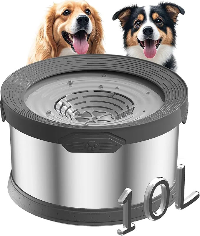 Authentic 10L Dog Water Bowl No Spill 2.6 Gallon Super Large Capacity Stainless Steel No Splash Dog Bowls 338oz Slow Drinking Feeder with Non-Slip Base Pet Water Dispenser for DogsAbout ThisOverview Safe