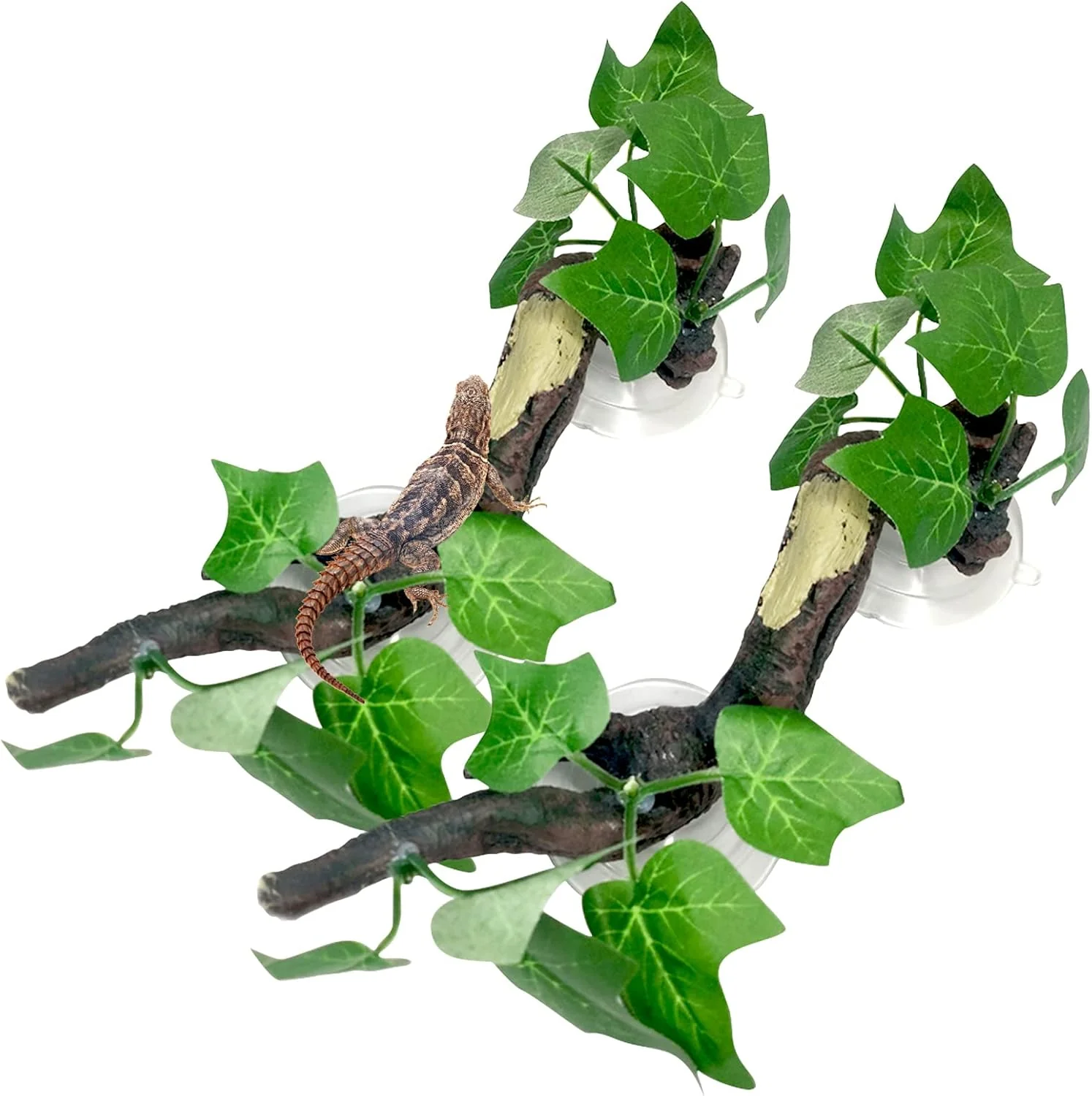 Expertly Made Fhiny 2 PCS Reptile Corner Branch Resin Climb Tree Branch Decor with Leaves Tank Accessories Terrarium Plant Ornament with Suction Cup for Snake Lizard Bearded Dragons Gecko Climbing Proven