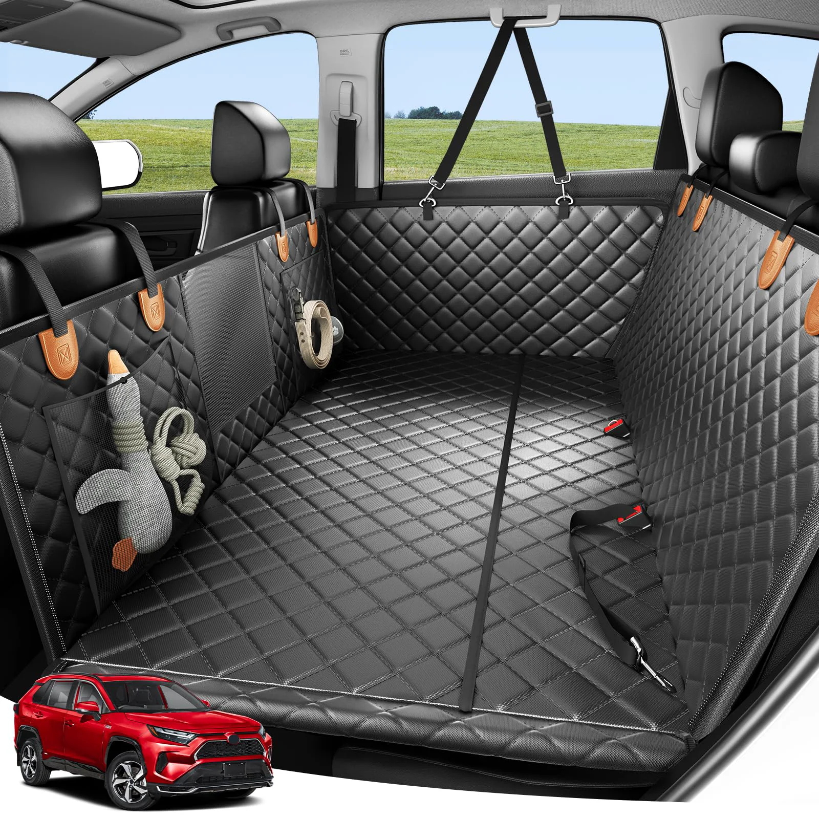 Proven Zanch Heavy-Duty Dog Car Seat Cover – 450 lb Stability Waterproof 4-in-1 Orange Durable