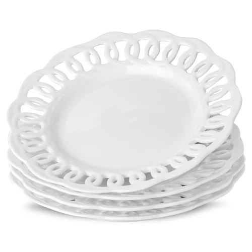 Optimized Round Appetizer Plate with Scalloped Edge Lace Rim 4 Count High-Performance