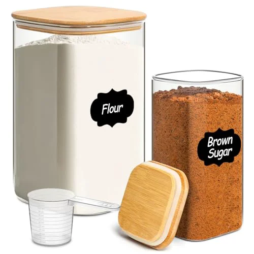 Soft Glass Flour Containers with Bamboo Lids 1.6 2 Count Modern