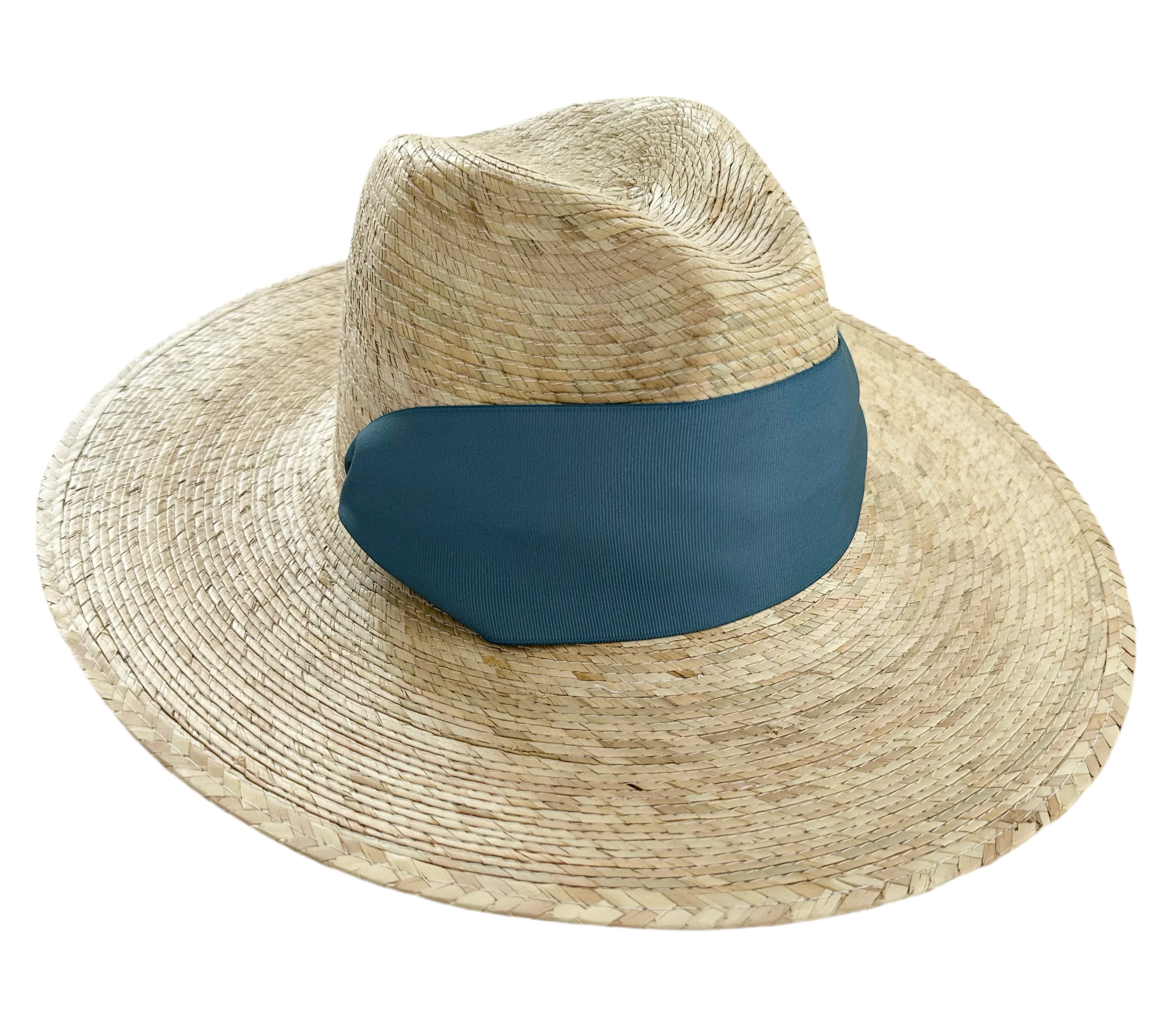 Luxury Zinnia Sun Hat – Wide Short French Blue Grosgrain Ribbon Healthy