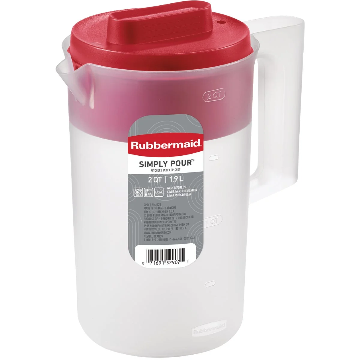 Convenient Rubbermaid 2 Qt. Simply Pour Plastic Pitcher with Multi-Function Lid Carefully Designed