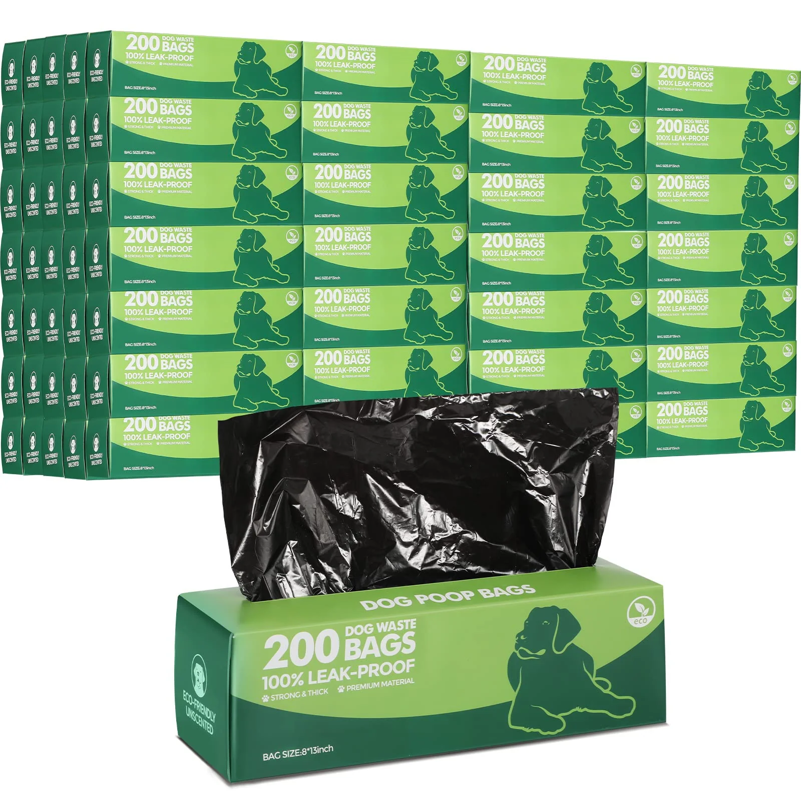 Professional Sherr 20 Boxed Rolls Dog Poop Bags – 4000 Count Bulk Leak-Proof Black Green