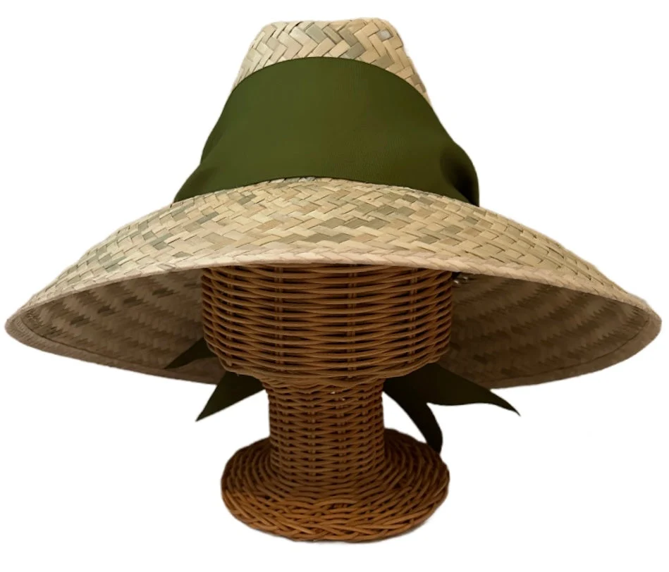 Verified Begonia Sun Hat – Olive Green Wide Short Grosgrain Ribbon Breathable