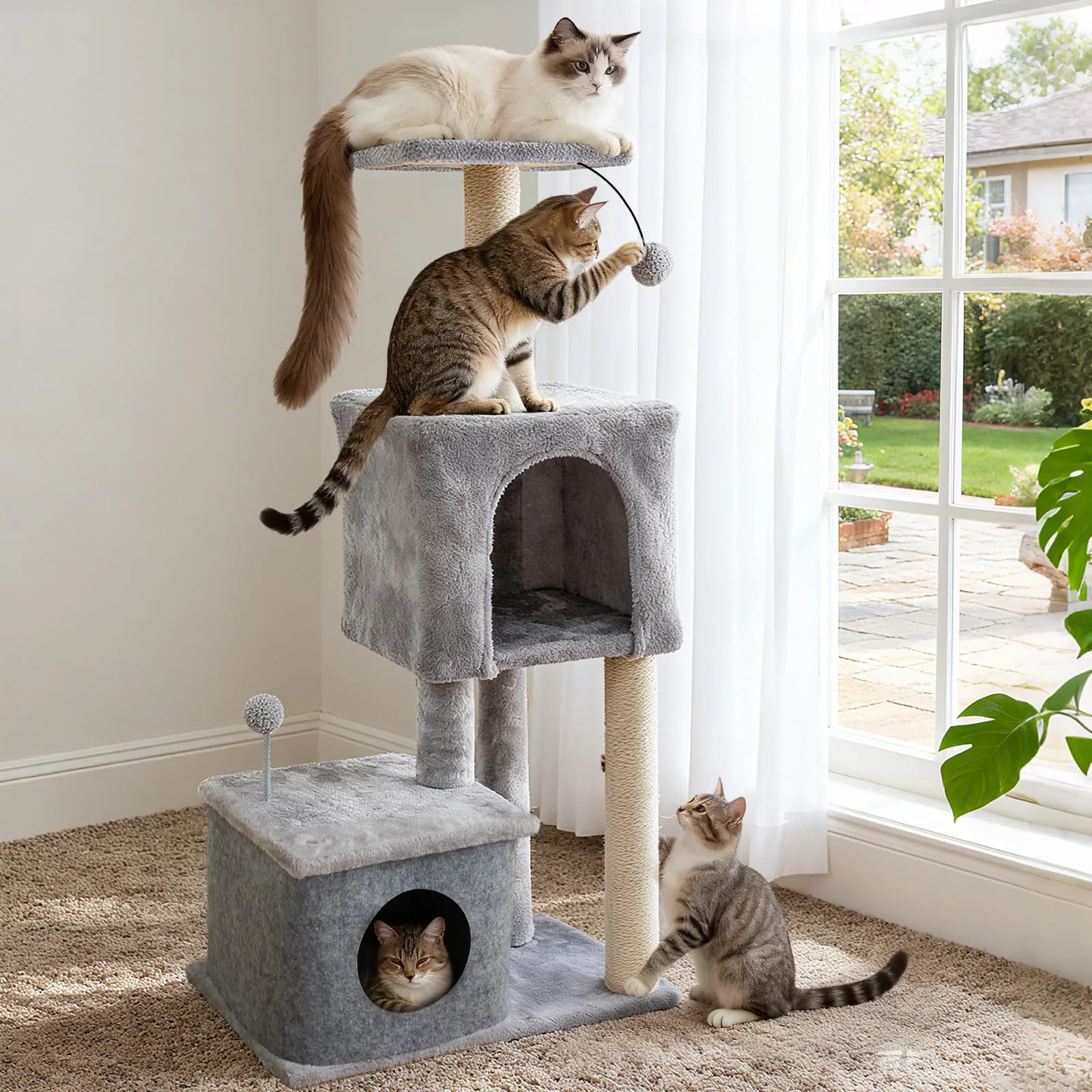 Advanced ZLAFM 43.7-Inch Multi-Level Cat Tree Tower with 2 Condos Top Perch Sisal Scratching Posts Sophisticated