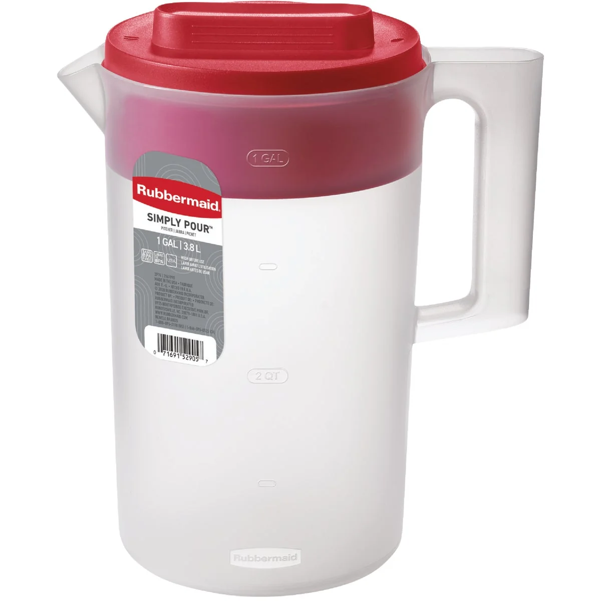 Comfortable Rubbermaid 1 Gal. Simply Pour Plastic Pitcher with Multi-Function Lid Premium Material