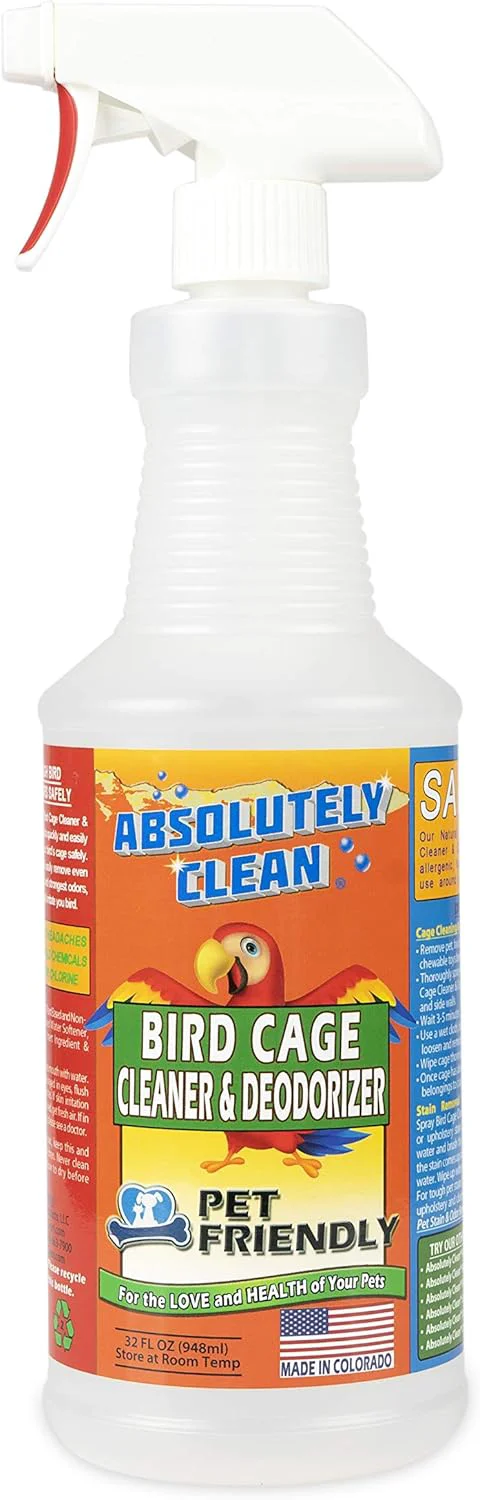 Enhanced Absolutely Clean Bird Cage Cleaner and Deodorizer – Just Spray Wipe – Safely Easily Removes Bird Messes Quickly and Easily – Made in The US – Fragrance 32oz Pack of 1 Advanced