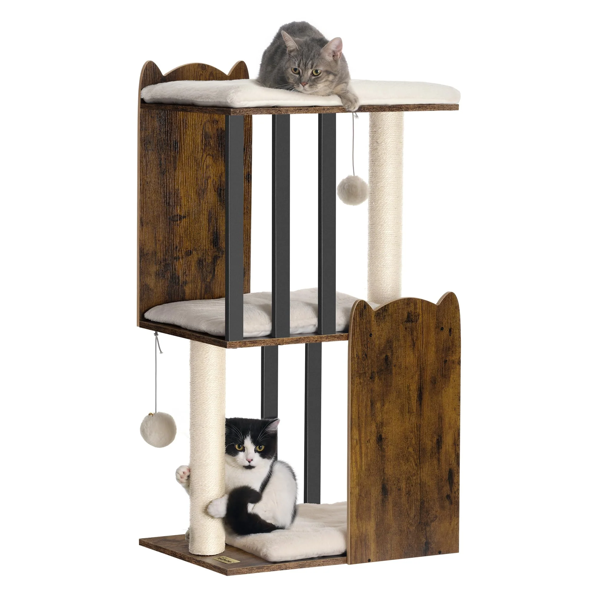 Trusted FourFurPets 35.4in 3-Tier Modern Cat Tree Tower Condo – Rustic Brown Superior