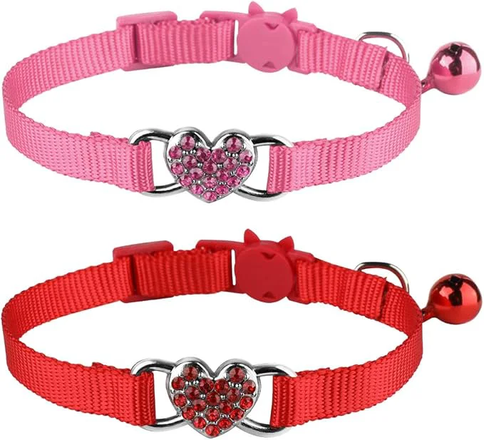 Environmentally Friendly 2 Pcs Cat Collars Heart Bling Breakaway Certified