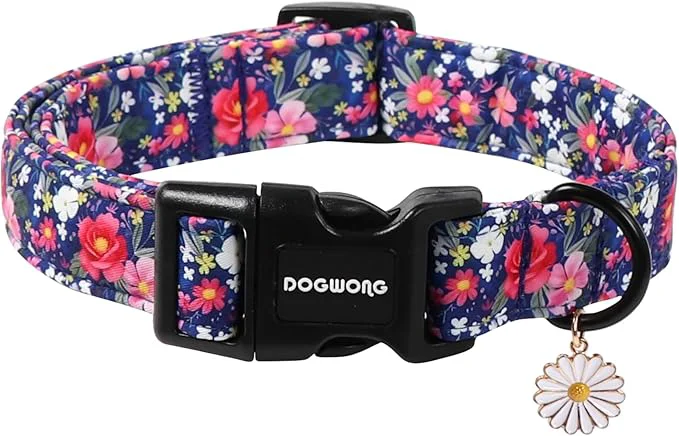 Contemporary DOGWONG Blue Flower Dog Collar Cute Adjustable Floral Collar Girl Female Dog Superior