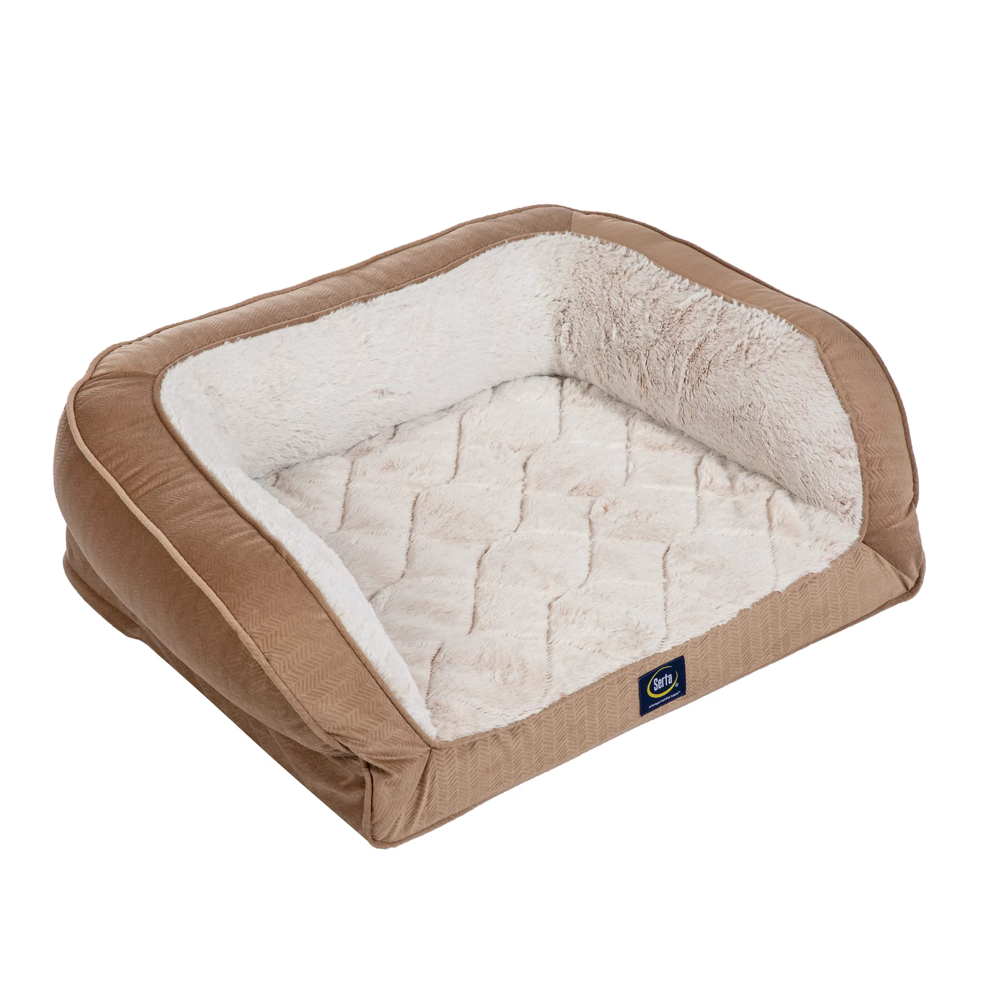 Pure Serta Orthopedic Quilted Couch Dog Bed – Desert Sand Small Plush Easy-Clean Comfort Effective