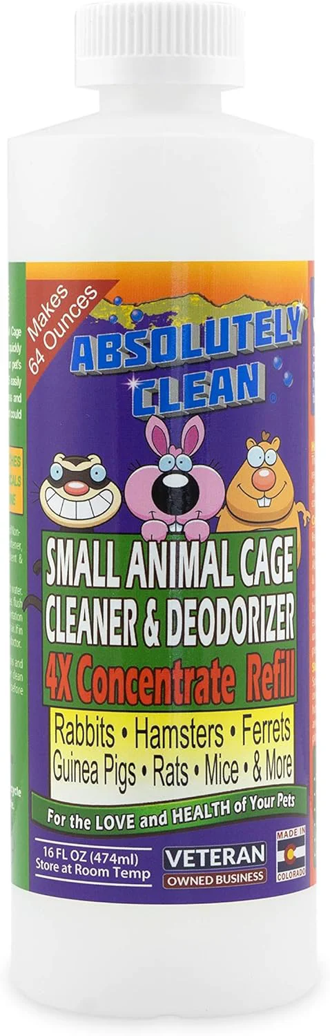 Top-Quality Small Animal Cage Cleaner – Just Spray Wipe – Easily Removes Messes Odors – Hamsters Mice Rats Guinea Pigs Ferrets – USA Made 16 oz Concentrate Contemporary