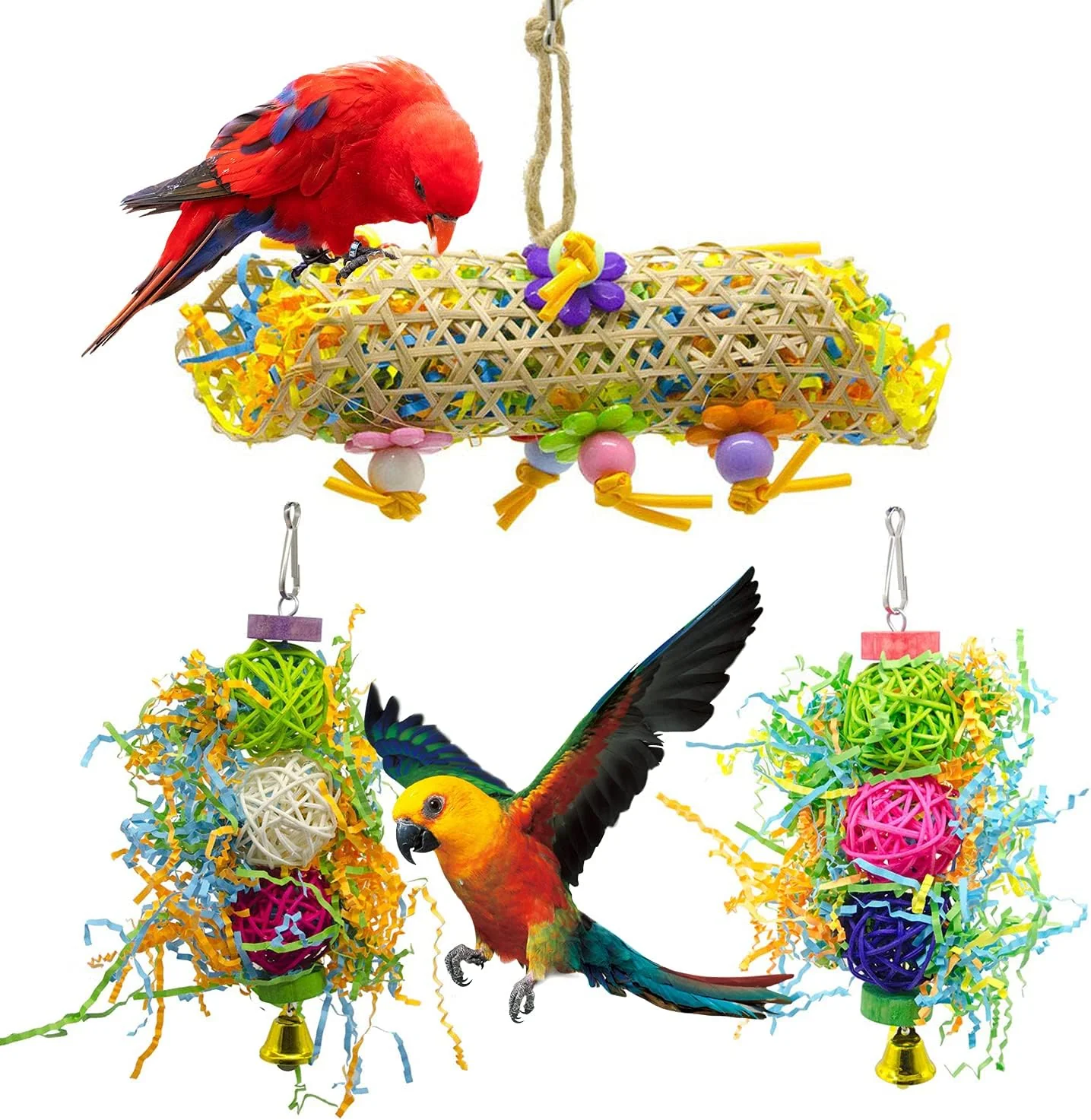 Top-Quality EBaokuup 3Pack Bird Chewing Toys Foraging Shredder Toy Parrot Cage Bird Loofah Hanging Toy for Cockatiel Conure African Grey Parrot Luxury