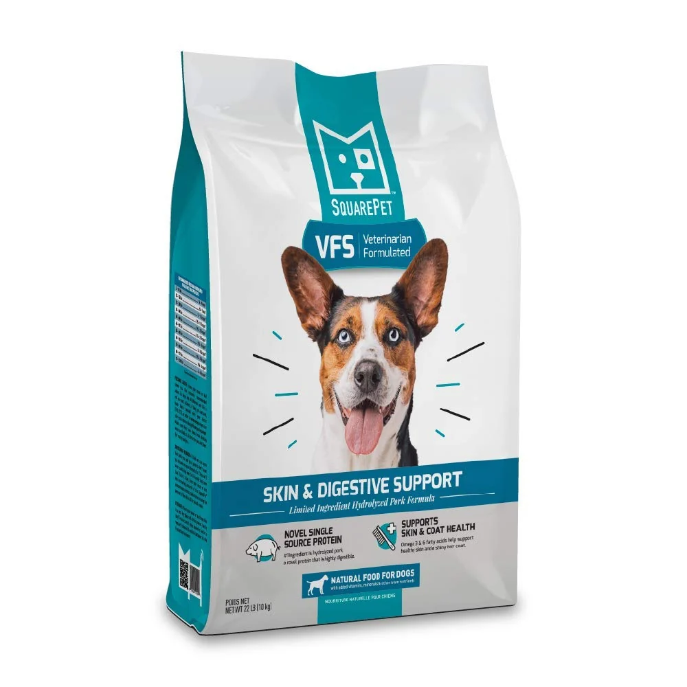 Fine SquarePet VFS Hydrolyzed Protein Dry Dog Food – Skin Digestive Support Pork Flavor 22lb Smooth