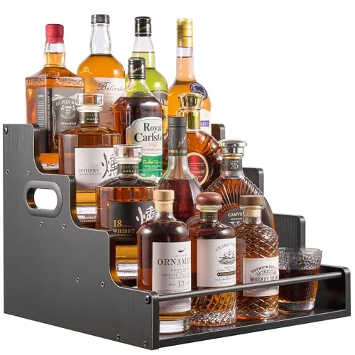 Convenient 4 Tier Liquor Bottle Display Shelf Soft