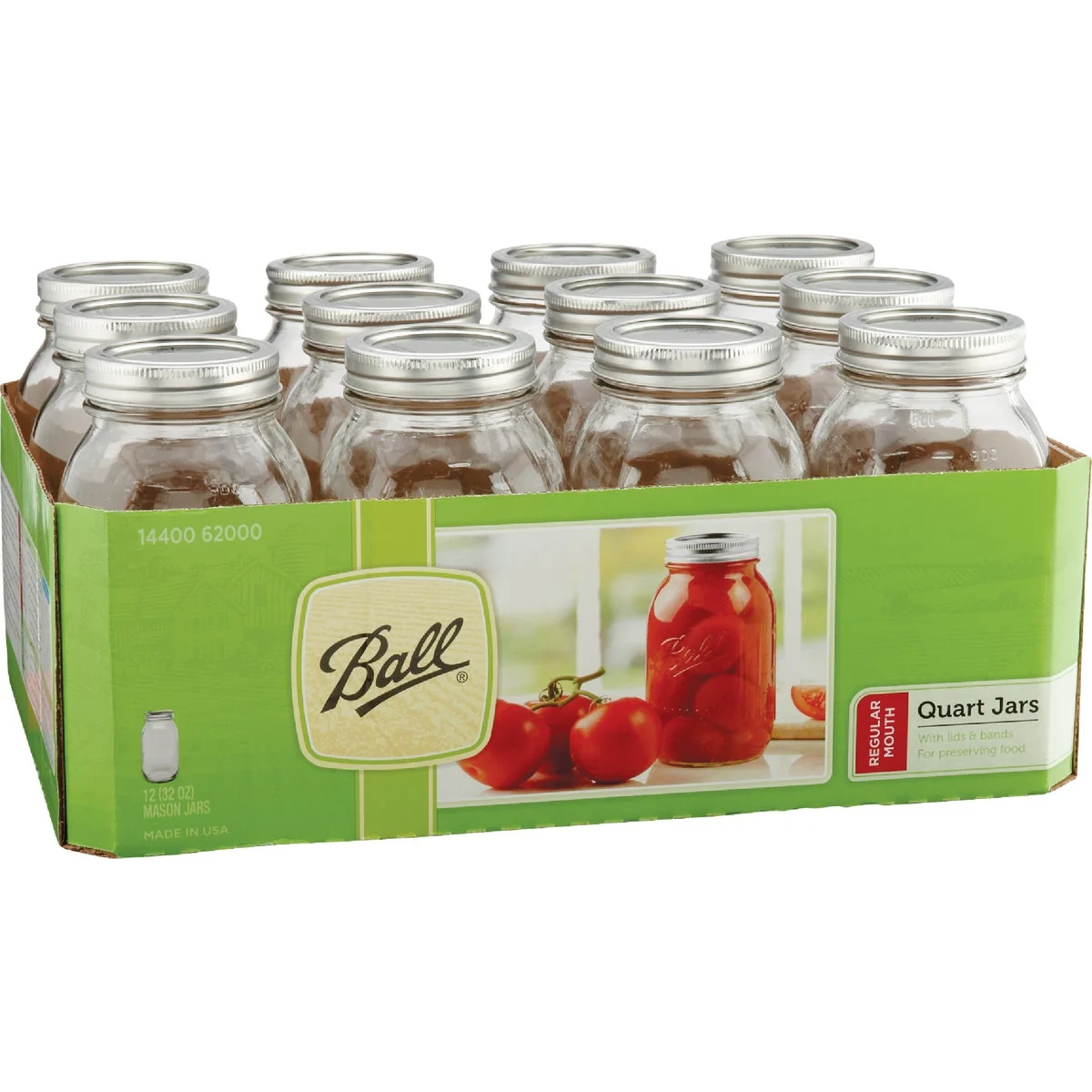 Certified Ball 1 Quart Regular Mouth Mason Canning Jar 12-Count Solid