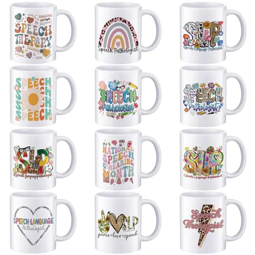 Crafted 12 Pcs Speech Language Pathologist Appreciation Gift Slp Mug Bulk for Speech Teacher 11oz Coffee Cup Back to School Gifts for Women Men Slp Assistant Therapist Birthday Gifts 12 Count Powerful