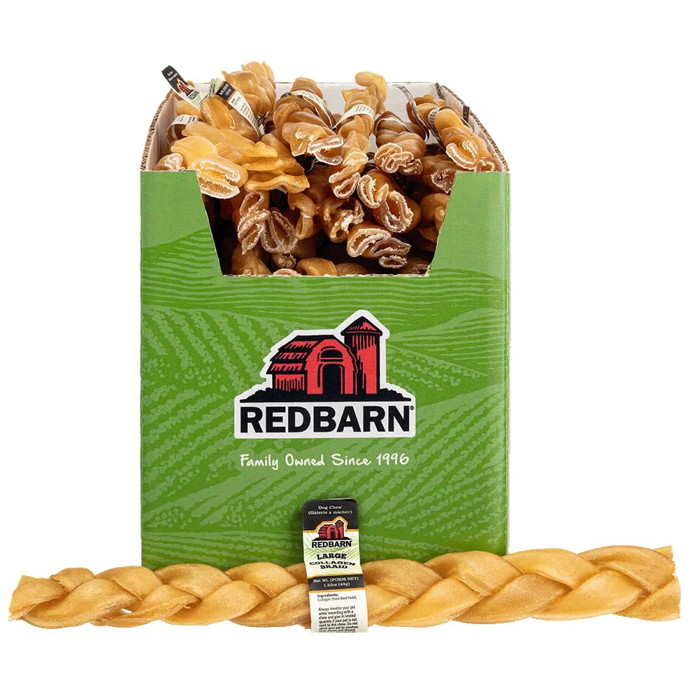 Enhanced Redbarn RecBarn Natural 12-Inch Beef Collagen Braids – Case of 20 Sticks Long-Lasting Low-Odor Chews for Medium Large Dogs Optimized