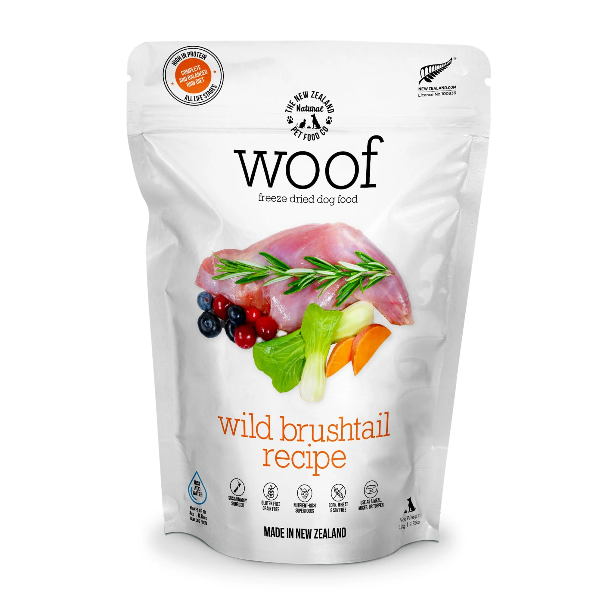 Relaxed WOOF ze-Dried Dog Food — Wild Brushtail Recipe 2.2 lb The New Zealand Natural Pet Food Co Elegant