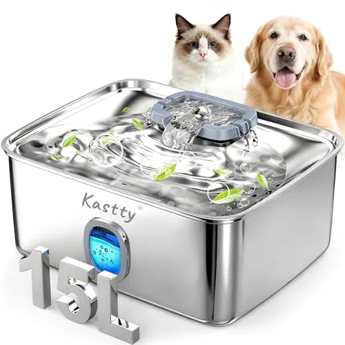 Secure Kastty 3.96 Gal Dog Water Fountain for Large Dogs 15L Stainless Steel 5-Layer Filtration Ultra Quiet Premium