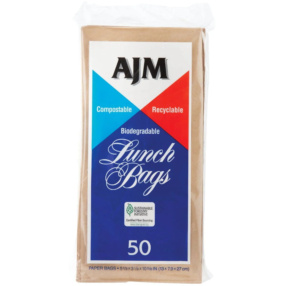 Trendy AJM Paper Lunch Bag 50-Count Lightweight
