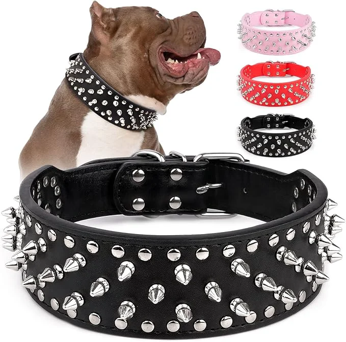 Lightweight Epesiri Adjustable Wide Spiked Dog Collar Mushroom Rivet PU Leather Cat Dog World-Class