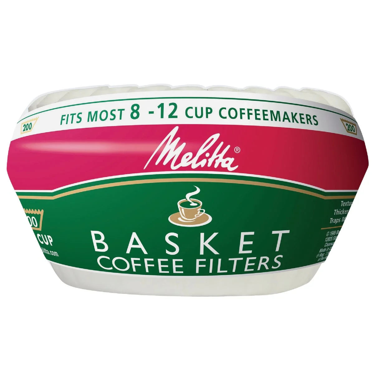 Expertly Made Melitta 8-12 Cup White Basket Coffee Filter 200-Pack Long-Lasting