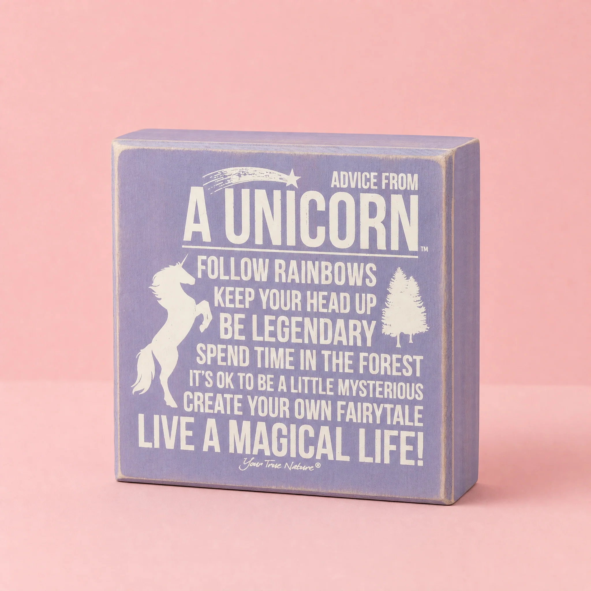 Quality Advice From Unicorn Wooden Box Sign Purple with White Lettering 6 x 6 Minimalist