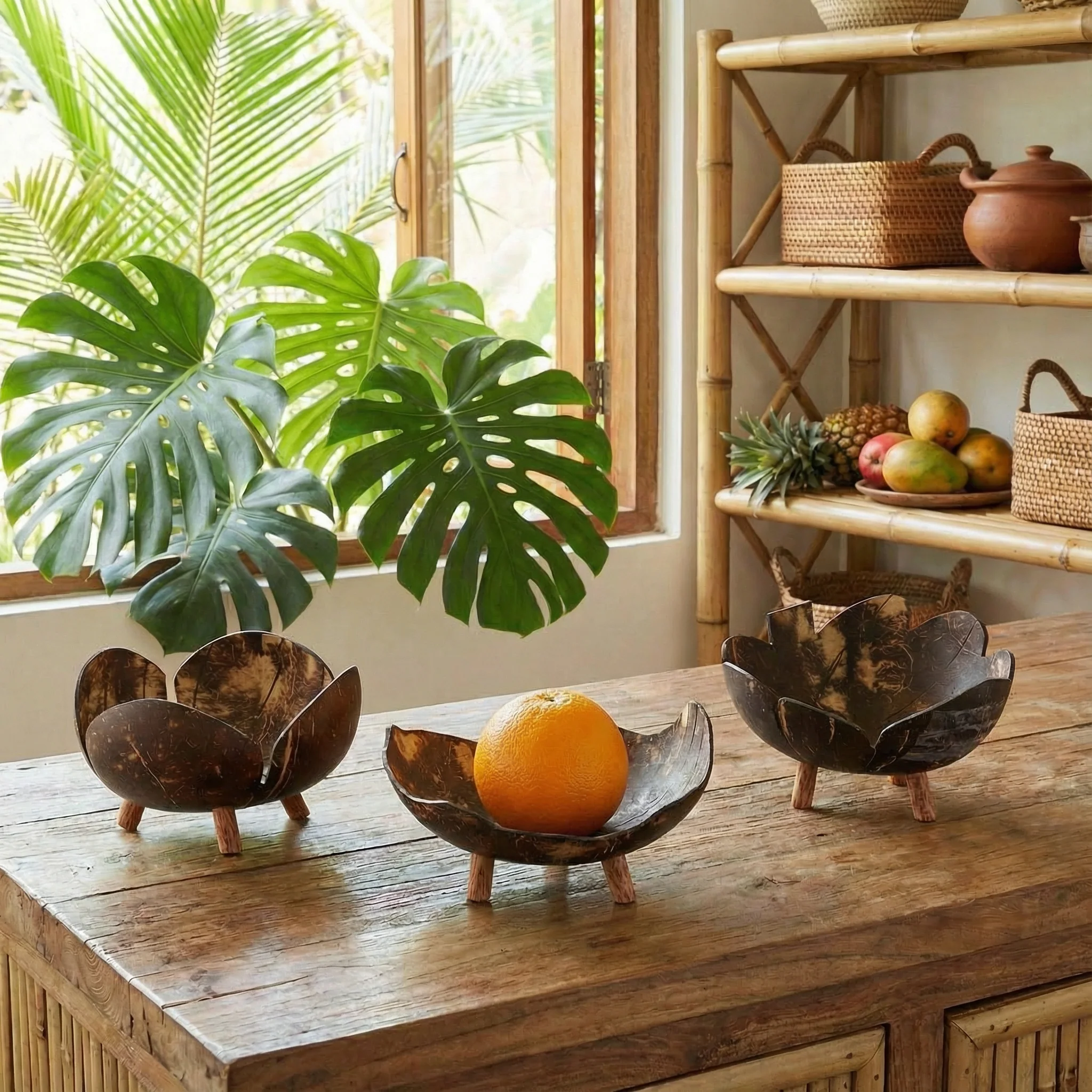 Long-Lasting Coconut Bowls in Set of 3 Decorative Boho Rustic Footed Bowls Exceptional