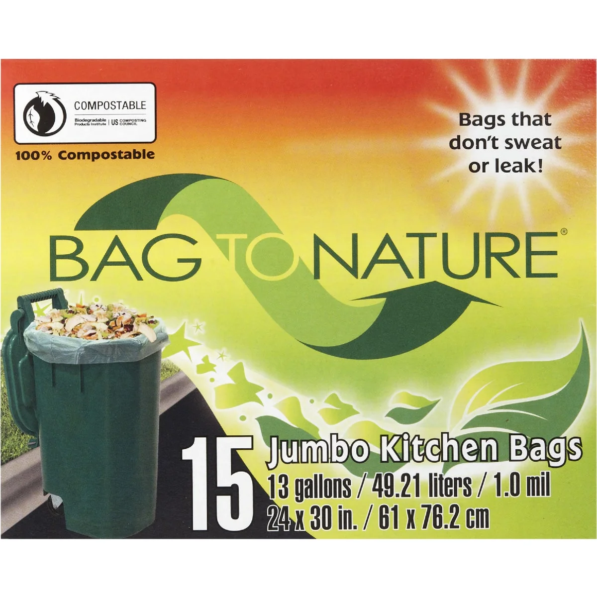 Certified Bag-To-Nature 13 Gal. Compostable Green Trash Bag 15-Count Breathable
