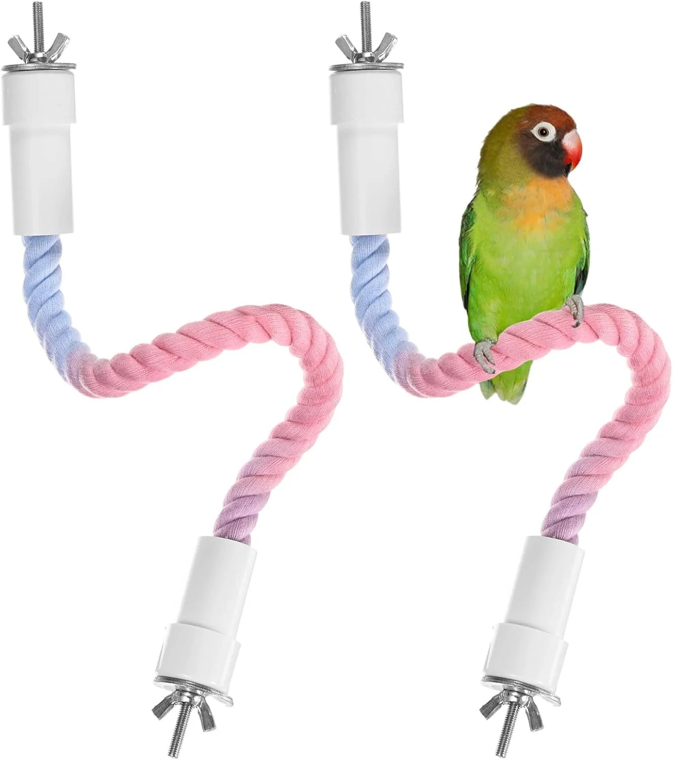 Versatile 2-Pack Rope Perches for Bird Cages 13.8 in Length Comfort Grip Flexible Rope Perch Beak Paw Grinding for Parrots Cockatiels Parakeets Bird Platform Sand Pink Blue Original