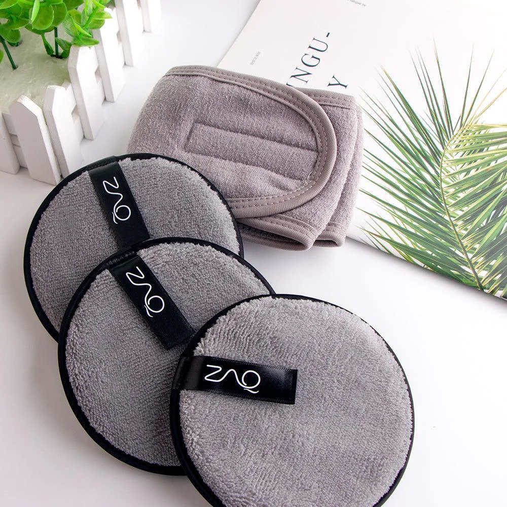Classic ZAQ Reusable Makeup Remover Pads 4pack with Spa facial Headband Sustainable
